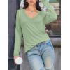 imageATHMILE Long Sleeve T Shirts for Women Lace V Neck Casual Cute Tops Loose Fit Fall Winter Basic ClothingLight Green