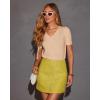 imageATHMILE Summer Tops for Women 2025 Short Sleeve V Neck Sweaters Dressy Casual Blouses Lightweight Thin Knit Fashion ShirtsApricot