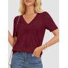 imageATHMILE Summer Tops for Women 2025 Short Sleeve V Neck Sweaters Dressy Casual Blouses Lightweight Thin Knit Fashion ShirtsWine