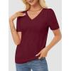 imageATHMILE Summer Tops for Women 2025 Short Sleeve V Neck Sweaters Dressy Casual Blouses Lightweight Thin Knit Fashion ShirtsWine