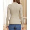 imageATHMILE Womens 2025 Fall Long Sleeve Pullover Ribbed Knit Sweater Low Mock Neck Slim Fit Basic Casual Tee TopsAlmond