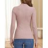 imageATHMILE Womens 2025 Fall Long Sleeve Pullover Ribbed Knit Sweater Low Mock Neck Slim Fit Basic Casual Tee TopsPink