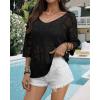imageATHMILE Womens 2025 Spring Summer Crochet Hollow Out 34 Sleeve Pullover Sweater Off Shoulder TShirtsBlack