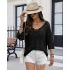 imageATHMILE Womens 2025 Spring Summer Crochet Hollow Out 34 Sleeve Pullover Sweater Off Shoulder TShirtsBlack