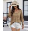 imageATHMILE Womens 2025 Spring Summer Crochet Hollow Out 34 Sleeve Pullover Sweater Off Shoulder TShirtsCamel