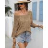imageATHMILE Womens 2025 Spring Summer Crochet Hollow Out 34 Sleeve Pullover Sweater Off Shoulder TShirtsCamel