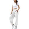 imageATHMILE Womens High Waisted Sweatpants Workout Active Joggers Pants Baggy Lounge BottomsWhite