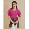 imageATHMILE Womens Puff Short Sleeve Sweater Tops 2025 Spring Summer Fall Trendy Casual T Shirts BlousesBhot Pink