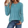 imageATHMILE Long Sleeve Shirts for Women Fall Outfit 2025 Fashion Casual T Shirt Round Neck Basic Loose Tunic TopsBlue Green