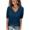 imageATHMILE Summer Tops for Women 2025 Short Sleeve V Neck Sweaters Dressy Casual Blouses Lightweight Thin Knit Fashion ShirtsDark Blue