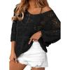 imageATHMILE Womens 2025 Spring Summer Crochet Hollow Out 34 Sleeve Pullover Sweater Off Shoulder TShirtsBlack