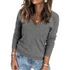 imageATHMILE Womens Fall Tops 2025 Fashion Trendy Pullover Sweater V Neck Long Sleeve Shirt Knit Blouse Clothes OutfitsGrey