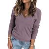imageATHMILE Womens Fall Tops 2025 Fashion Trendy Pullover Sweater V Neck Long Sleeve Shirt Knit Blouse Clothes OutfitsGrey Purple