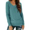 imageATHMILE Womens Long Sleeve V Neck Shirts Basic Tee Casual Top Fall Trendy Tunic Outfits Fitted T ShirtsBlue Green