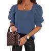 imageATHMILE Womens Puff Short Sleeve Sweater Tops 2025 Spring Summer Fall Trendy Casual T Shirts BlousesCblue