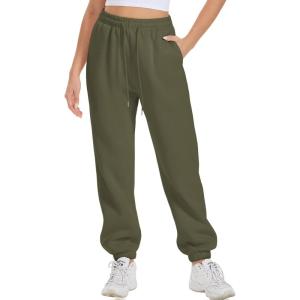 imageATHMILE Sweatpants Women Fleece Pockets Winter Fall Fashion Baggy Lounge Pants JoggersArmy Green
