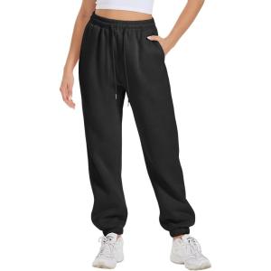 imageATHMILE Sweatpants Women Fleece Pockets Winter Fall Fashion Baggy Lounge Pants JoggersBlack