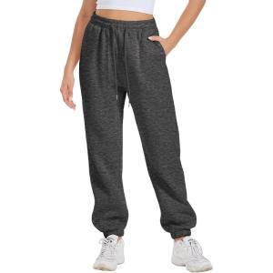 imageATHMILE Sweatpants Women Fleece Pockets Winter Fall Fashion Baggy Lounge Pants JoggersBlack Grey