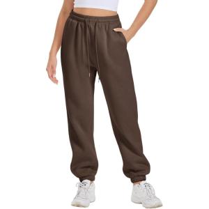 imageATHMILE Sweatpants Women Fleece Pockets Winter Fall Fashion Baggy Lounge Pants JoggersBrown