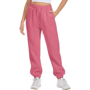 imageATHMILE Sweatpants Women Fleece Pockets Winter Fall Fashion Baggy Lounge Pants JoggersHot Pink