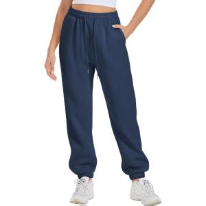 imageATHMILE Sweatpants Women Fleece Pockets Winter Fall Fashion Baggy Lounge Pants JoggersNavy