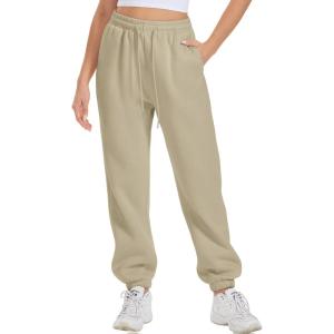 imageATHMILE Sweatpants Women Fleece Pockets Winter Fall Fashion Baggy Lounge Pants JoggersSand