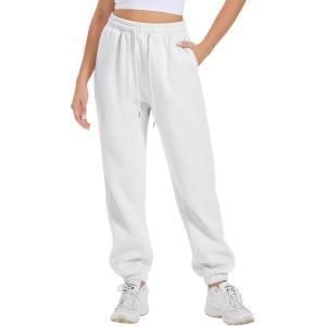 imageATHMILE Sweatpants Women Fleece Pockets Winter Fall Fashion Baggy Lounge Pants JoggersWhite