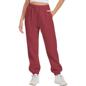 imageATHMILE Sweatpants Women Fleece Pockets Winter Fall Fashion Baggy Lounge Pants JoggersWine Red