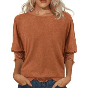 imageATHMILE Womens 34 Sleeve Tops Fall Dressy Casual Blouses for Women 2025 Fashion Cute Crewneck Shirts Work Business TeesCoffee
