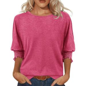 imageATHMILE Womens 34 Sleeve Tops Fall Dressy Casual Blouses for Women 2025 Fashion Cute Crewneck Shirts Work Business TeesRosered