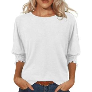 imageATHMILE Womens 34 Sleeve Tops Fall Dressy Casual Blouses for Women 2025 Fashion Cute Crewneck Shirts Work Business TeesWhite