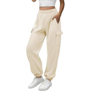 imageATHMILE Womens Cargo Sweatpants Oversized Fleece Joggers Fall Fashion Outfits Y2k Clothes 2024 with PocketsApricot