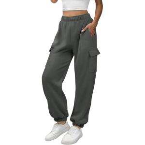 imageATHMILE Womens Cargo Sweatpants Oversized Fleece Joggers Fall Fashion Outfits Y2k Clothes 2024 with PocketsBlackgray