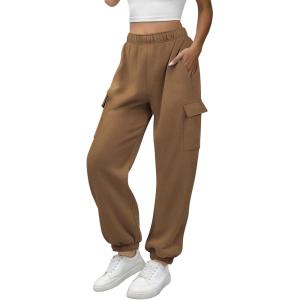 imageATHMILE Womens Cargo Sweatpants Oversized Fleece Joggers Fall Fashion Outfits Y2k Clothes 2024 with PocketsCoffee