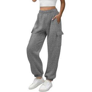 imageATHMILE Womens Cargo Sweatpants Oversized Fleece Joggers Fall Fashion Outfits Y2k Clothes 2024 with PocketsDarkgray