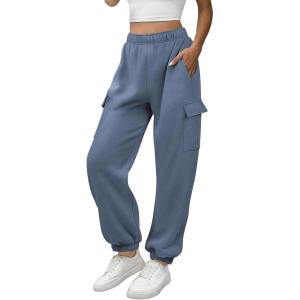 imageATHMILE Womens Cargo Sweatpants Oversized Fleece Joggers Fall Fashion Outfits Y2k Clothes 2024 with PocketsGrayblue
