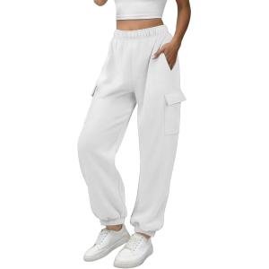 imageATHMILE Womens Cargo Sweatpants Oversized Fleece Joggers Fall Fashion Outfits Y2k Clothes 2024 with PocketsWhite