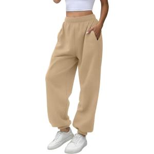 imageATHMILE Womens High Waisted Sweatpants Workout Active Joggers Pants Baggy Lounge BottomsLightkhaki