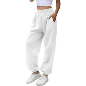 imageATHMILE Womens High Waisted Sweatpants Workout Active Joggers Pants Baggy Lounge BottomsWhite