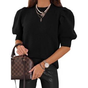 imageATHMILE Womens Puff Short Sleeve Sweater Tops 2025 Spring Summer Fall Trendy Casual T Shirts BlousesAblack