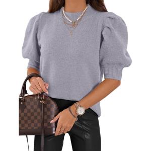 imageATHMILE Womens Puff Short Sleeve Sweater Tops 2025 Spring Summer Fall Trendy Casual T Shirts BlousesAgray Blue