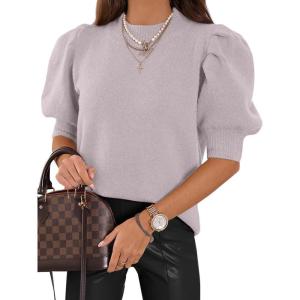 imageATHMILE Womens Puff Short Sleeve Sweater Tops 2025 Spring Summer Fall Trendy Casual T Shirts BlousesAgreypurple