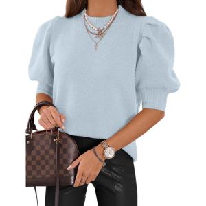 imageATHMILE Womens Puff Short Sleeve Sweater Tops 2025 Spring Summer Fall Trendy Casual T Shirts BlousesAlight Blue