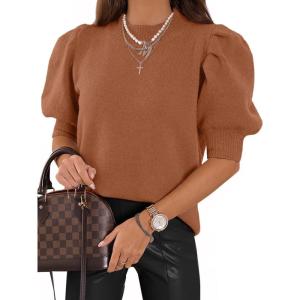 imageATHMILE Womens Puff Short Sleeve Sweater Tops 2025 Spring Summer Fall Trendy Casual T Shirts BlousesAlight Orange
