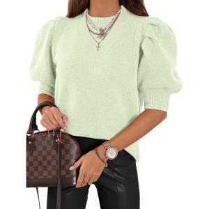 imageATHMILE Womens Puff Short Sleeve Sweater Tops 2025 Spring Summer Fall Trendy Casual T Shirts BlousesAmint Green