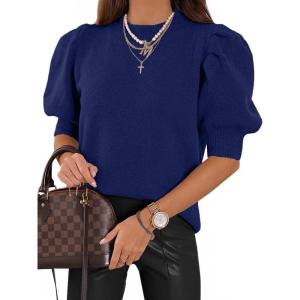 imageATHMILE Womens Puff Short Sleeve Sweater Tops 2025 Spring Summer Fall Trendy Casual T Shirts BlousesAnavy Blue