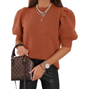 imageATHMILE Womens Puff Short Sleeve Sweater Tops 2025 Spring Summer Fall Trendy Casual T Shirts BlousesAorange
