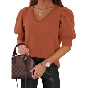 imageATHMILE Womens Puff Short Sleeve Sweater Tops 2025 Spring Summer Fall Trendy Casual T Shirts BlousesBorange