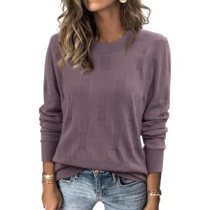 imageATHMILE Womens Sweaters Knit Long Sleeve Pullover Tops Trendy Dressy Business Casual Winter Clothes Outfit Fashion 2025Grey Purple