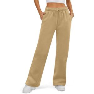 imageATHMILE Womens Sweatpants 2025 Fall Baggy Wide Leg Sweatpant Fleece Lined Straight Leg Sweat PantsLight Brown